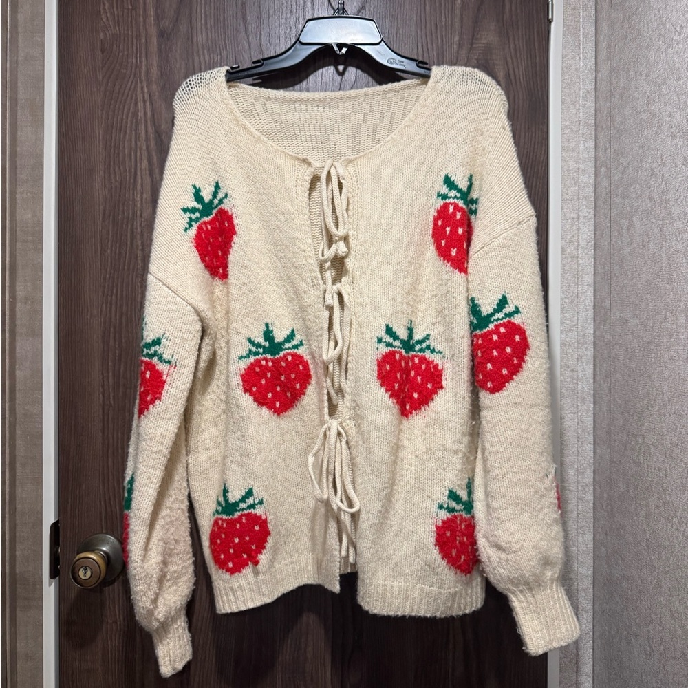 Cream Sweater with Strawberry Design